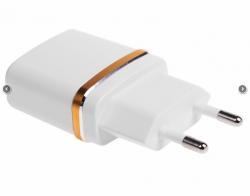 Сетевое зарядное устройство USB (СЗУ) (5 V, 2100 mA) белое с золотой полоской REXANT