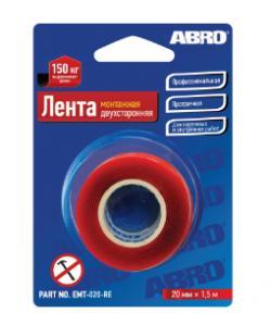 Скотч двухсторонний Abro  20 мм х 1,51 м монтажный EMT-020-R