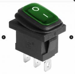 Выключатель клавишный 250V 6А (3с) ON-OFF зеленый с подсветкой Mini ВЛАГОЗАЩИТА REXANT REXANT 362178