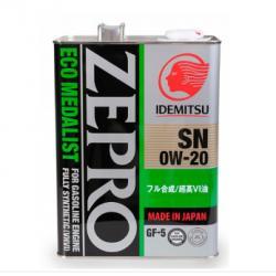 Масло моторное IDEMITSU 0W-20 ZEPRO ECO MEDALIST синтетическое SN 4 л (ст. арт 3583-004)