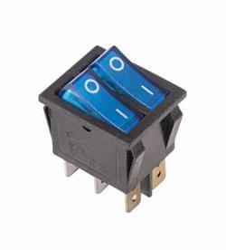 Выключатель клавишный 250V 15А (6с) ON-OFF синий с подсветкой ДВОЙНОЙ REXANT REXANT 362411