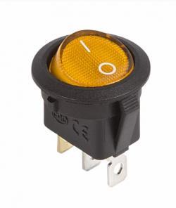 Выключатель клавишный круглый 12V 20А (3с) ON-OFF желтый с подсветкой REXANT