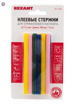 Стержни клеевые ?7 мм 100 мм цветные 12 шт. Rexant