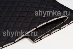 Велюр Классик на пор 3мм на дуб ЧЕРНЫЙ стеган ЧЕРНОЙ ниткой ДВОЙНОЙ РОМБ 35х35мм (отрез Д)