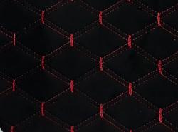 Велюр Классик на пор 3мм на дуб ЧЕРНЫЙ стеган КРАСНОЙ ниткой ДВОЙНОЙ РОМБ 35х35мм (отрез А)