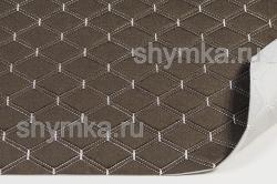Велюр Классик на пор 3мм на дуб ТЕМНО-СЕРЫЙ стеган ЗОЛОТОЙ ниткой ДВОЙНОЙ РОМБ 35х35мм (отрез А)