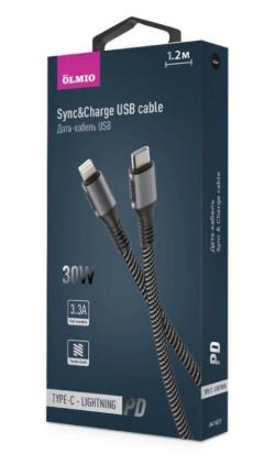 Дата-кабель 2,0 Type-C USB lighting 1,2 м 3.3 A 30 W черный Olmio