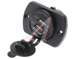Розетка автомобильная встраиваемая влагозащищенная 12-24V 2 USB (5V 2.1А+2.1А) AIRLINE  ACS-2U-02